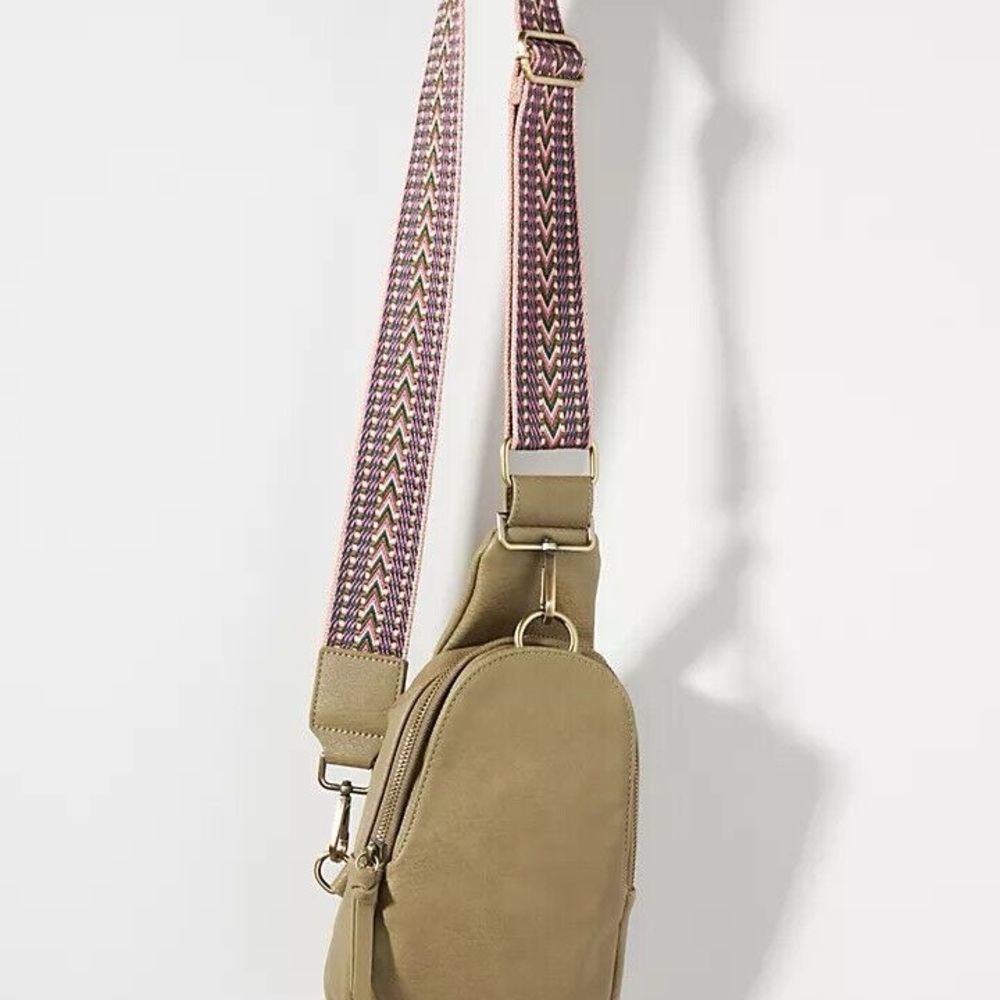 Anthropologie Olive Crossbody Bag with Patterned Strap